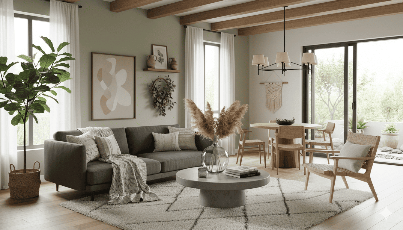 Beautifully transformed living space with modern furniture and natural décor